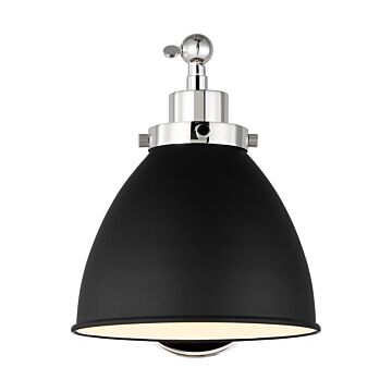 Wellfleet One Light Wall Sconce in Midnight Black and Polished Nickel by Visual Comfort Studio