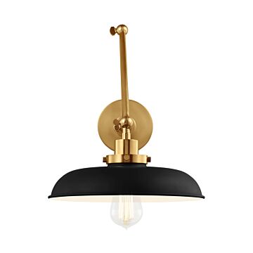 Wellfleet One Light Wall Sconce in Midnight Black and Burnished Brass by Visual Comfort Studio