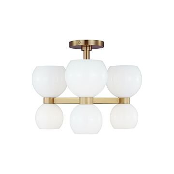 Londyn Six Light Semi Flush Mount in Burnished Brassith Milk White Glass by Visual Comfort Studio
