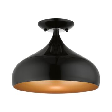 Amador 1-Light Semi-Flush Mount in Shiny Black w with Polished Chromes