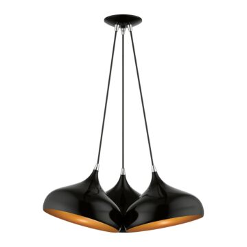 Amador 3-Light Pendant in Shiny Black w with Polished Chromes