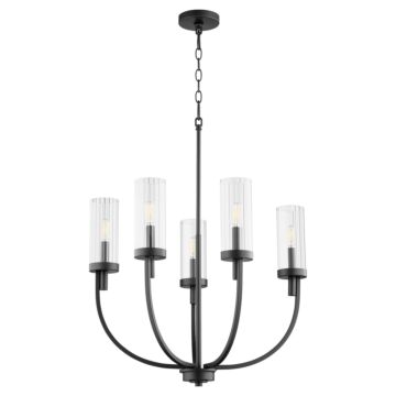 Ladin Five Light Chandelier in Textured Black  Clear Fluted Glass by Quorum International