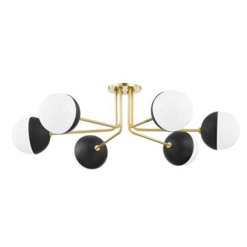 Renee Six Light Semi Flush Mount in Aged BrassBlack by Mitzi
