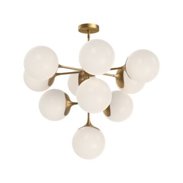 Nouveau Ten Light Chandelier in Aged Gold Opal Matte Glass by Alora