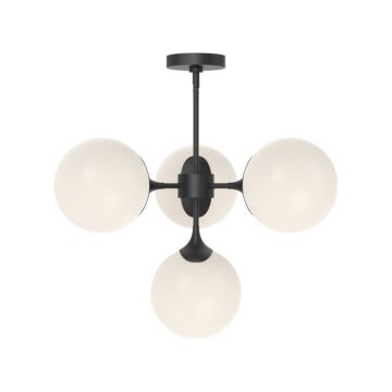 Nouveau Four Light Chandelier in Matte Black Opal Matte Glass by Alora