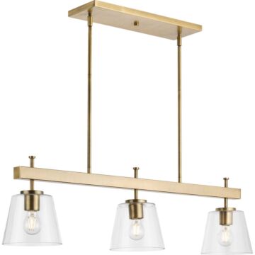 Saffert 3-Light Linear Island Chandelier in Vintage Brass