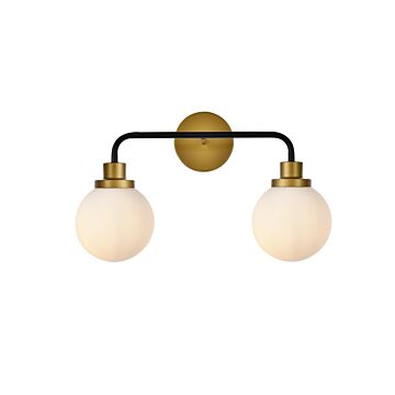 Hanson 2-Light Bathroom Vanity Light in Black and Brass