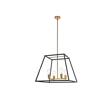 Declan 4-Light Pendant in Black And Brass