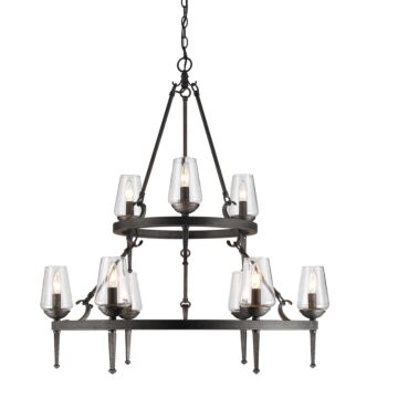 Marcellis Nine Light Chandelier in Dark Natural Iron by Golden