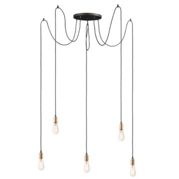 Early Electric Five Light Pendant in Black   Antique Brass by Maxim