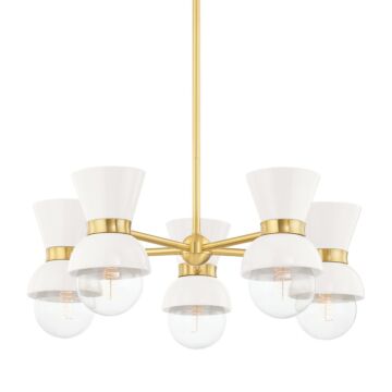 Gillian Five Light Chandelier in Aged BrassCeramic Gloss Cream by Mitzi