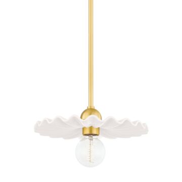 Tinsley One Light Pendant in Aged BrassCeramic Gloss Cream by Mitzi