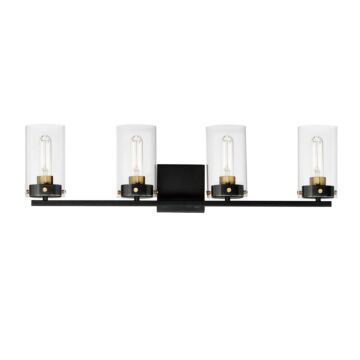 Pinn Four Light Bath Vanity in Black   Satin Brass by Maxim