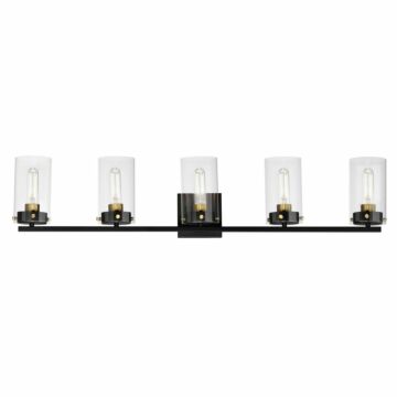 Pinn Five Light Bath Vanity in Black   Satin Brass by Maxim