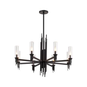 Torres Eight Light Chandelier in Clear Ribbed Glass Matte Black by Alora