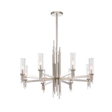 Torres Eight Light Chandelier in Polished Nickel Ribbed Glass by Alora