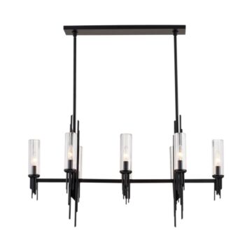 Torres Eight Light Pendant in Clear Ribbed Glass Matte Black by Alora