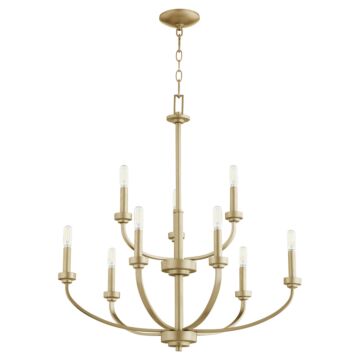 Reyes Nine Light Chandelier in Aged Brass by Quorum International