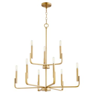 Tempo Nine Light Chandelier in Aged Brass by Quorum International