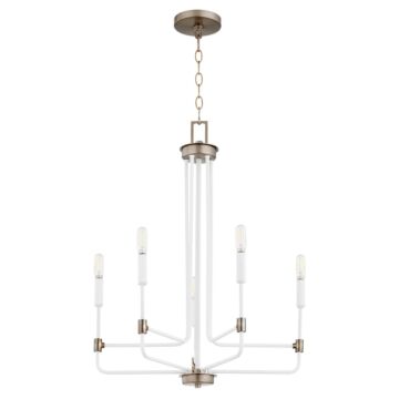 Davies Five Light Chandelier in Studio White  Dark Brass by Quorum International