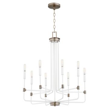 Davies Eight Light Chandelier in Studio White  Dark Brass by Quorum International