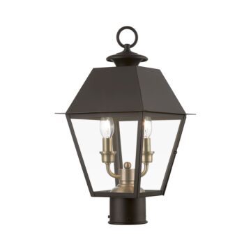 Wentworth 2-Light Outdoor Post Top Lantern in Bronze w with Antique Brass Finish Cluster