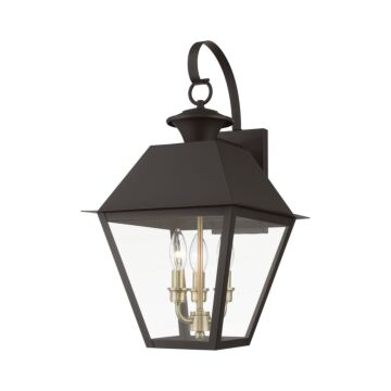 Wentworth 3-Light Outdoor Wall Lantern in Bronze w with Antique Brass Finish Cluster