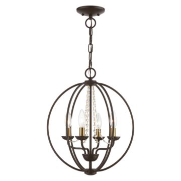 Arabella 4-Light Convertible Chandelier with Semi-Flush in Bronze w/Antique Brass Finish Candles