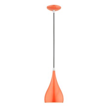 Amador 1-Light Mini Pendant in Shiny Orange w with Polished Chrome