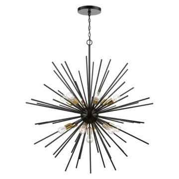 Tribeca 13-Light Foyer Chandelier in Shiny Black w with Polished Brass
