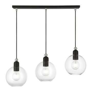Downtown 3-Light Linear Chandelier in Black w with Brushed Nickel