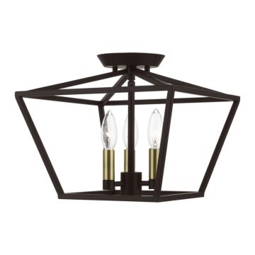 Devone 3-Light Semi-Flush Mount in Bronze w with Antique Brass