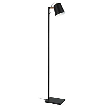 Lacey One Light Floor Lamp in Structured Black, Natural Wood by Eglo USA