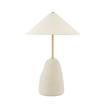 Maia Two Light Table Lamp in Aged BrassCeramic Textured Beige by Mitzi