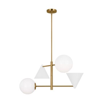 Cosmo Four Light Chandelier in Matte White and Burnished Brass by Visual Comfort Studio