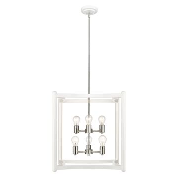 Coyle 6-Light Pendant Light in White with Polished Nickel Cluster