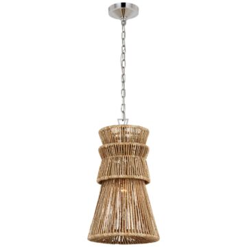 Antigua LED Pendant in Polished Nickel and Natural Abaca by Visual Comfort Signature
