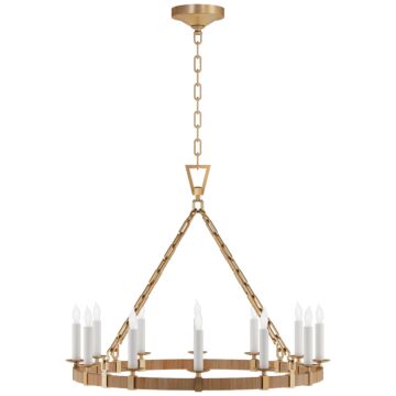 Darlana Wrapped LED Chandelier in Antique-Burnished Brass and Natural Rattan by Visual Comfort Signature