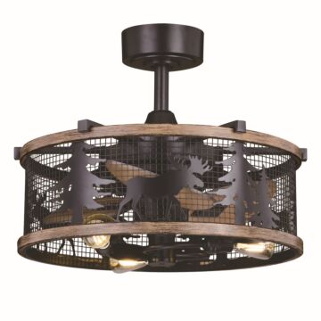 Kodiak 3-Light 21" Fandelier in Black and Burnished Teak