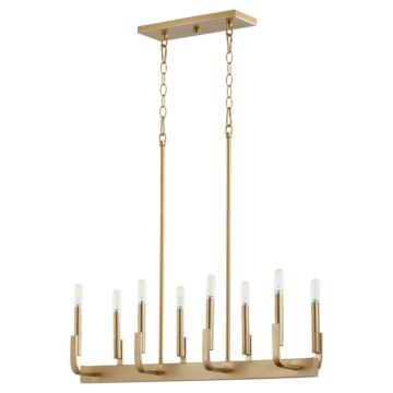 Tempo Eight Light Linear Chandelier in Aged Brass by Quorum International