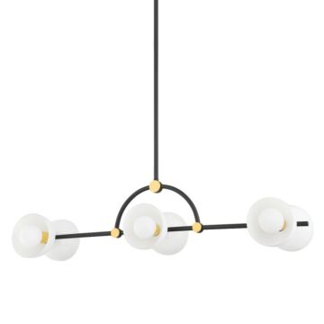 Belle Six Light Linear in Aged BrassTextured Black Combo by Mitzi