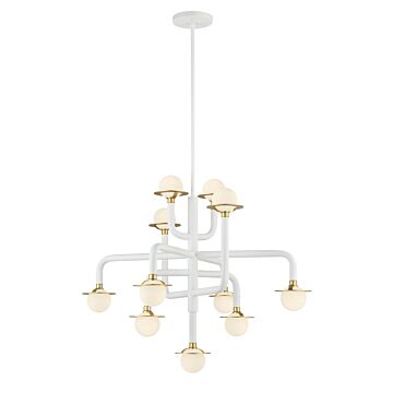 Tubular  Chandelier in Matte White Honey Gold by George Kovacs