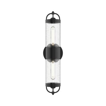Lancaster Two Light Outdoor Wall Lantern in Clear Bubble Glass Textured Black by Alora