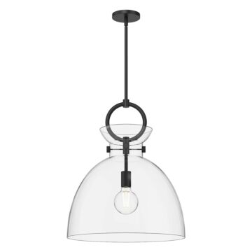 Waldo One Light Pendant in Matte Black Clear Glass by Alora