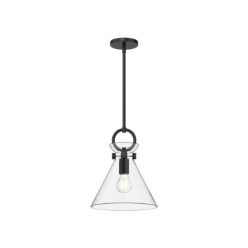 Emerson One Light Pendant in Matte Black Clear Glass by Alora