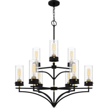 Hillside Nine Light Chandelier in Matte Black by Quoizel