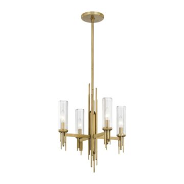 Torres Four Light Chandelier in Ribbed Glass Vintage Brass by Alora
