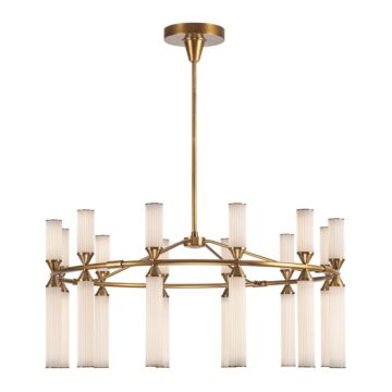 Edwin LED Chandelier in Vintage Brass Frosted Ribbed Glass by Alora