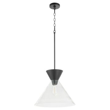 Beldar One Light Pendant in Matte Black  Clear Glass by Quorum International