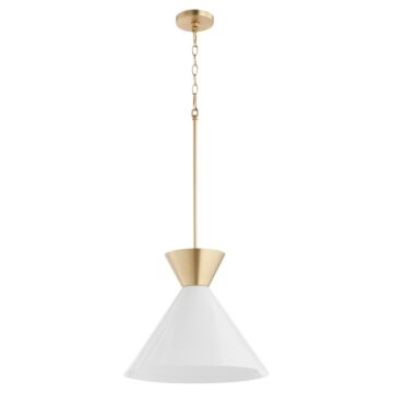 Beldar One Light Pendant in Aged Brass  Gloss Opal by Quorum International